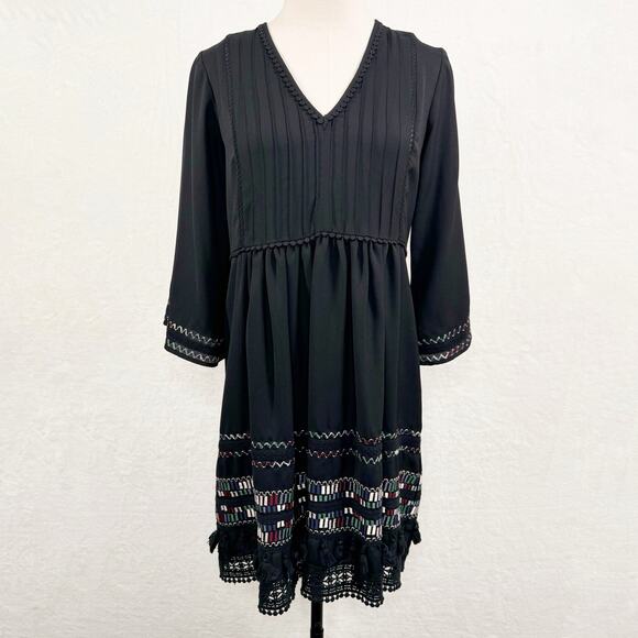 Anthropologie Ranna Gill Daphne Dress Black Mini Tassel Boho Work Size S - Picture 10 of 10